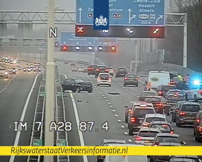 Ongeluk op A28 bij Zwolle.