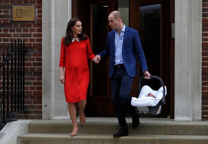 23 april 2018: Kate en William met hun pasgeboren zoontje Louis.