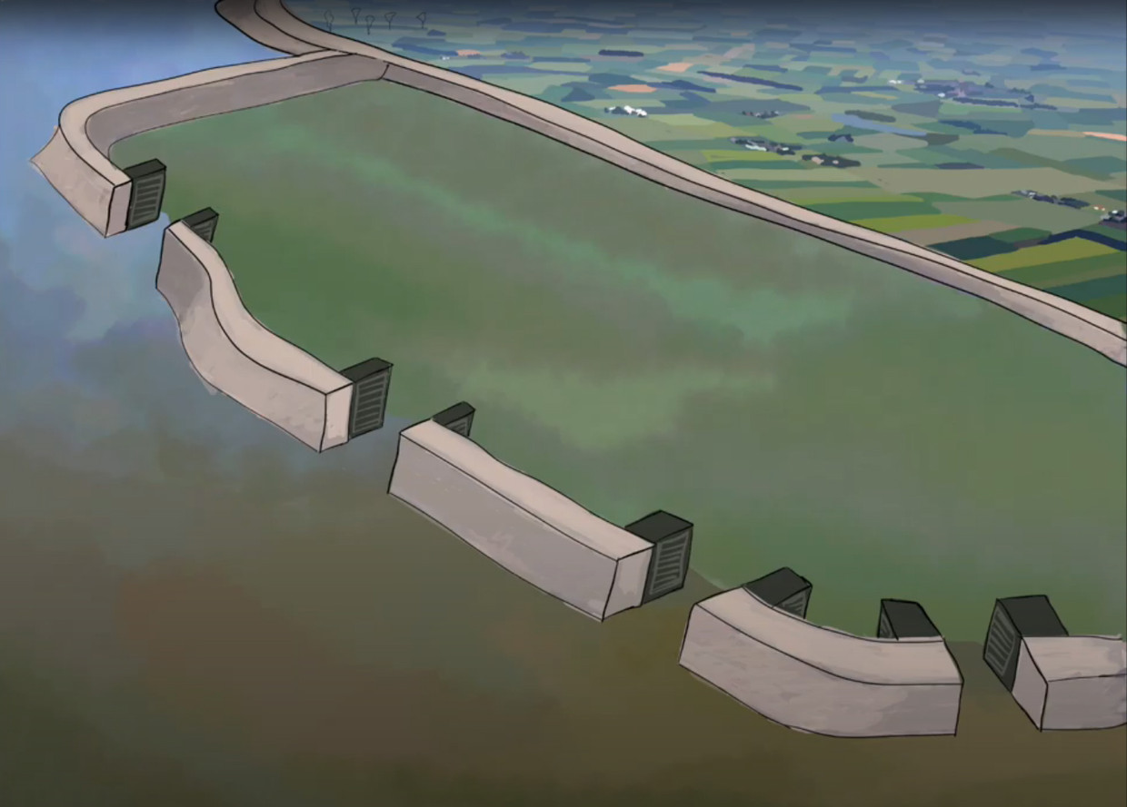 Fase 3: de polder is dusdanig opgehoogd met vruchtbaar slib dat er uitstekende landbouwgrond is ontstaan.  Beeld 