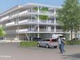 Impressie van het gebouw dat Alliantie Delfaerde wil neerzetten voor buitenlandse werknemers op de sportvelden van Baskensburg.