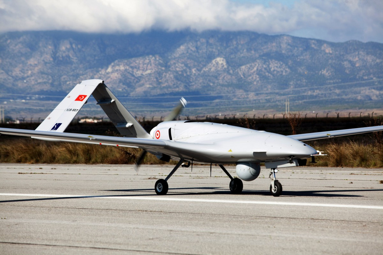 Een Turkse drone van het type Bayraktar TB2-drone. Beeld rv