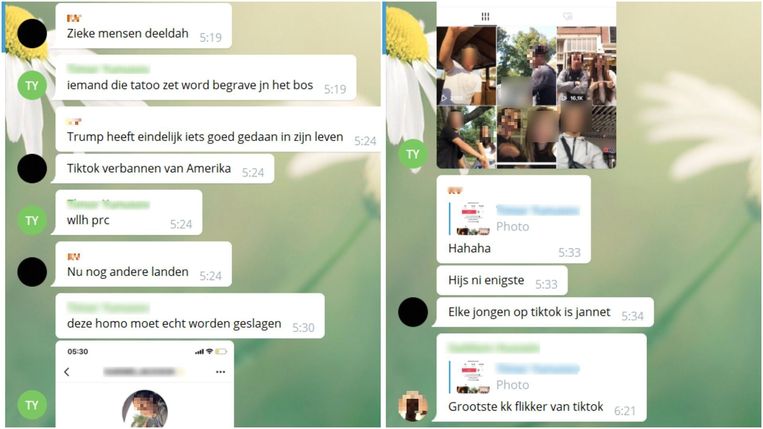 Screenshots van de chatgesprekken op Telegram Beeld JSL