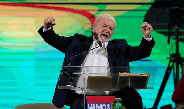 De vroegere Braziliaanse president Luiz Inácio Lula da Silva zaterdag in São Paulo tijdens de lancering van zijn campagne voor de presidentsverkiezingen later dit jaar. Beeld AP