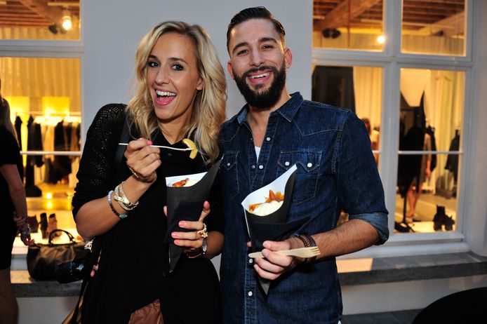 Zoë Van Gastel en haar vriend Domien op de opening van de nieuwe winkel Monar in Antwerpen op donderdag 4 september 2014.