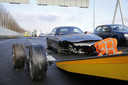 Ongeval op A16 waarbij de BMW twee wielen verloor.