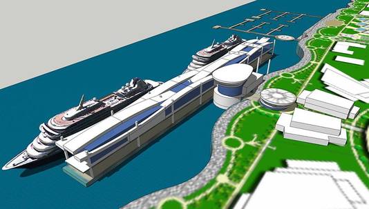 De terminal wordt op het eilandje Perico gebouwd en kan per dok cruiseschepen tot 5.000 opvarenden aan.