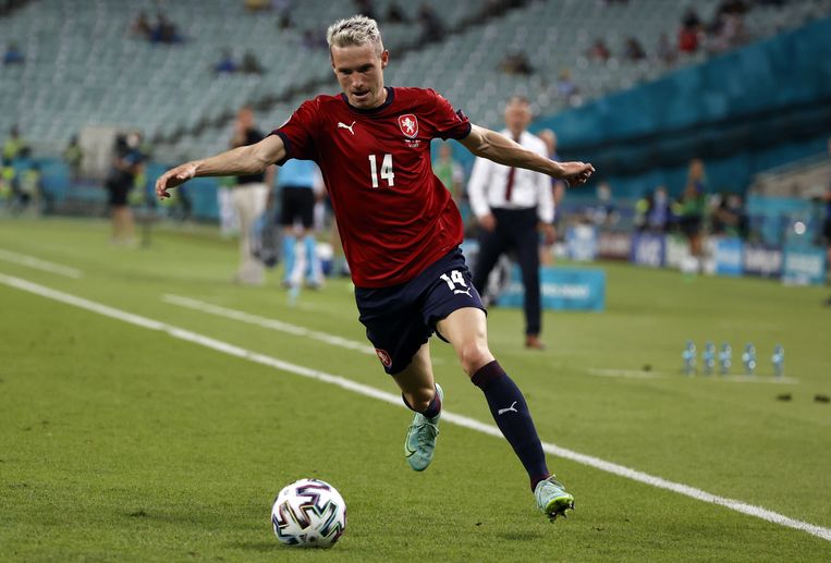 Jakub Jankto tijdens het EK in 2021 in de kwartfinale tegen Denemarken. Beeld ANP / EPA