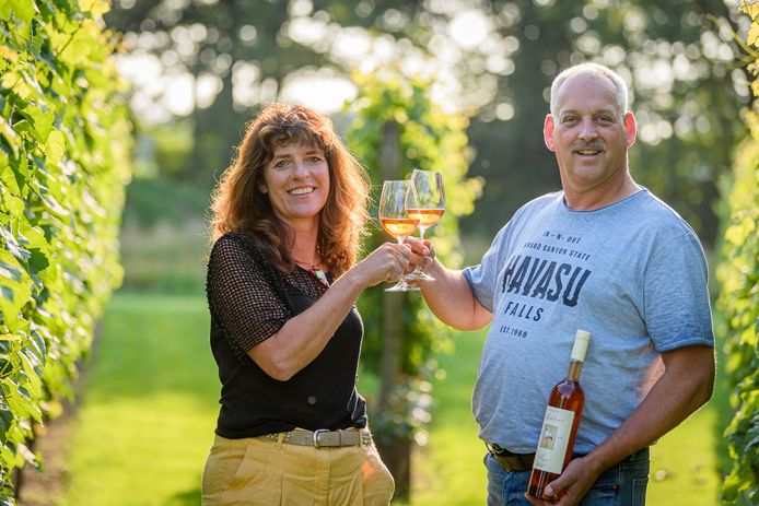 Marian en Henk Masselink pakken een wijntje van zichzelf.