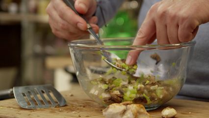 111. Ravioli van kip en champignons