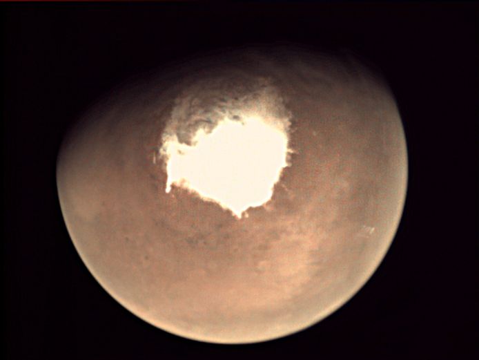 De planeet Mars, gefotografeerd door ruimtesonde Mars Express orbiter.