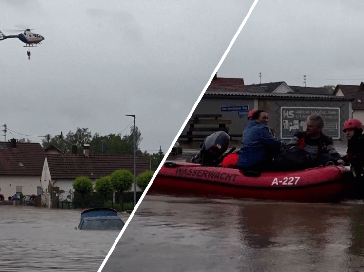 Helikopter evacueert mensen na overstromingen in Zuid-Duitsland