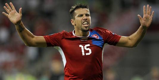 Milan Baros in het shirt van Tsjechië.