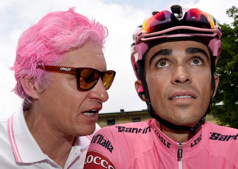 Oleg Tinkov met wielrenner Alberto Contador. Beeld afp