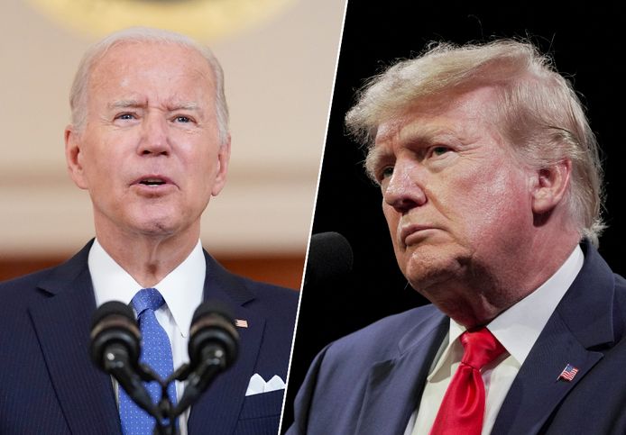 De Amerikaanse president Joe Biden (links) en Donald Trump (rechts).