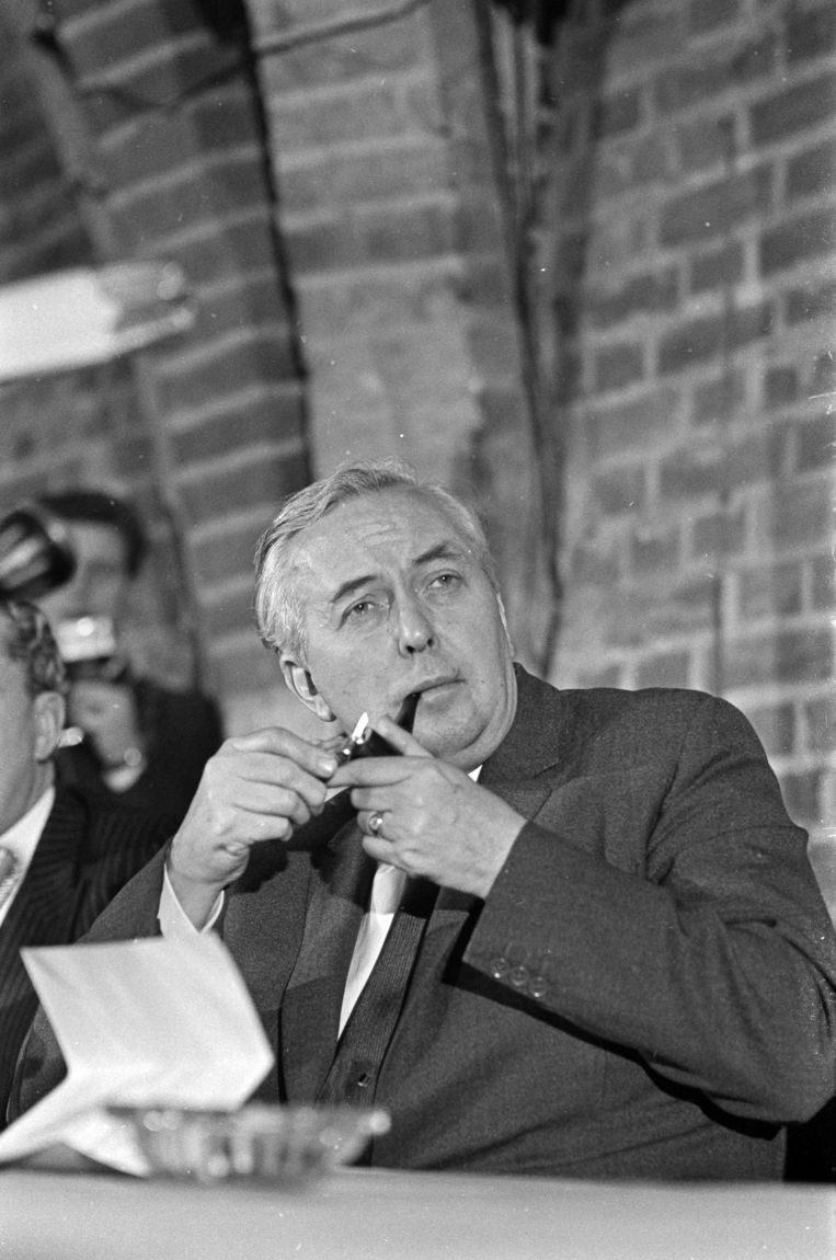 Oud-premier van Engeland, Harold Wilson, in 1967 in Den Haag. Beeld anp