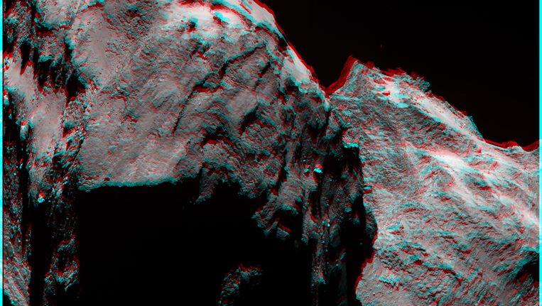Komeet 67P/Churyumov-Gerasimenko in 3D. Beeld ESA