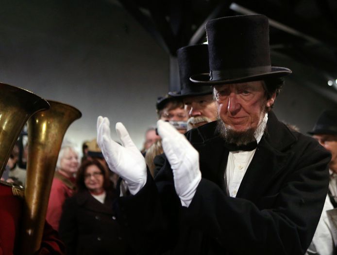 Een deelnemer speelt Abraham Lincoln tijdens een historische reconstructie van een slag uit de Amerikaanse Burgeroorlog. Foto uit 2013.