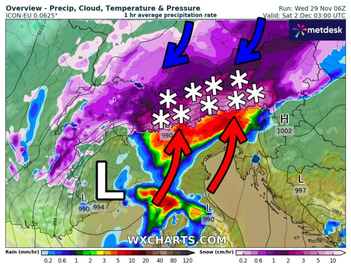 Vrijdag en zaterdag krijgen de Zuidoostelijke Alpen te maken met een sneeuwdump