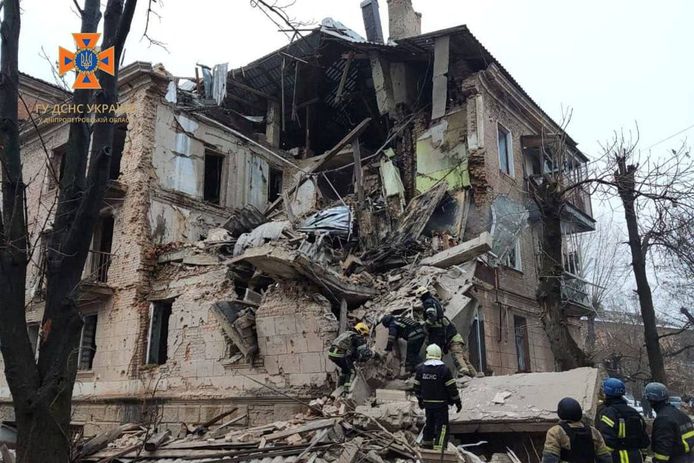 In Krivji Rih werd onder meer een woongebouw gebombardeerd.