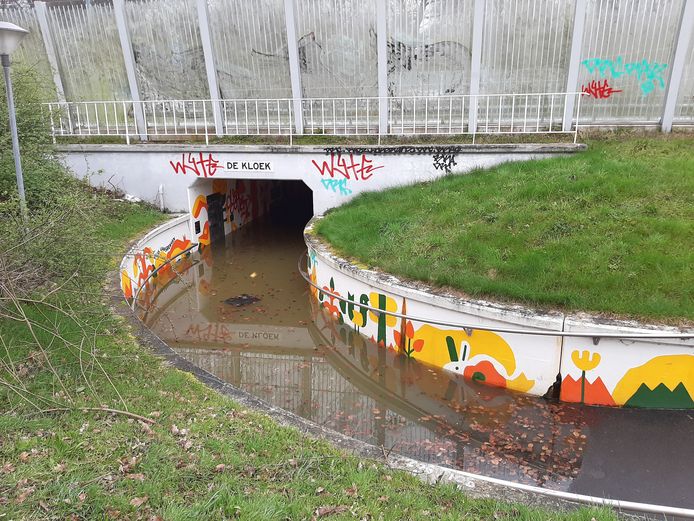 Het ondergelopen fietstunneltje onder de A58, aan de kant van het buurtschap Lies.