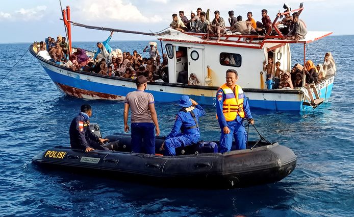 A group of Rohingyas rescued by Indonesian fishermen in 2020.