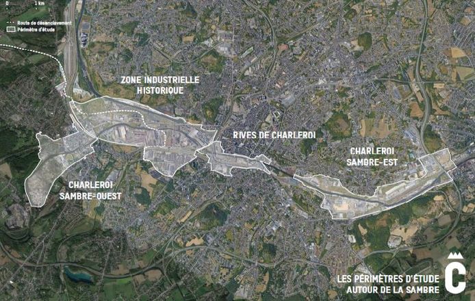 Périmètre d'étude autour de la Sambre à Charleroi