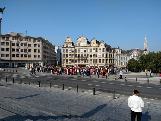 Betogers  op het Albertinaplein in Brussel.