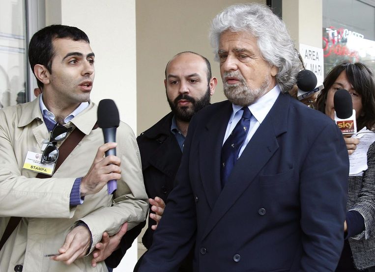 Beppe Grillo, de leider van de Italiaanse Vijfsterrenbeweging. Beeld epa