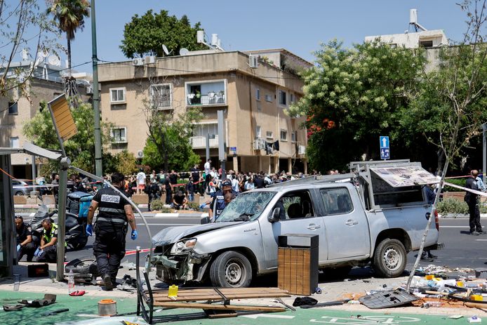 Israeli police work at the scene of a ramming attack in Tel Aviv, Israel July 4, 2023. REUTERS/Amir Cohen