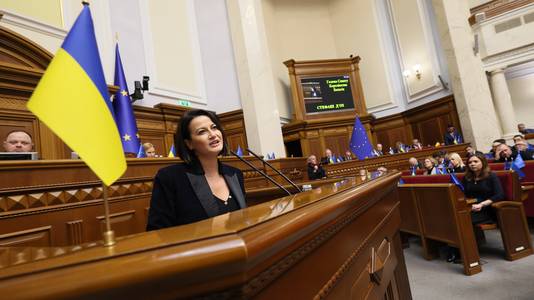 Senate chairwoman Stephanie D'Hose delivers a speech at the Verkhovna Rada, Ukrainian parliament, in Kyiv, Ukraine, on Saturday 25 November 2023. Senate chairwoman D'Hose is in Kyiv to attend the commemoration of the Holodomor, also known as the Terror-Famine or the Great Famine, a man-made famine in Soviet Ukraine from 1932 to 1933 that killed millions of Ukrainians.
BELGA PHOTO BENOIT DOPPAGNE