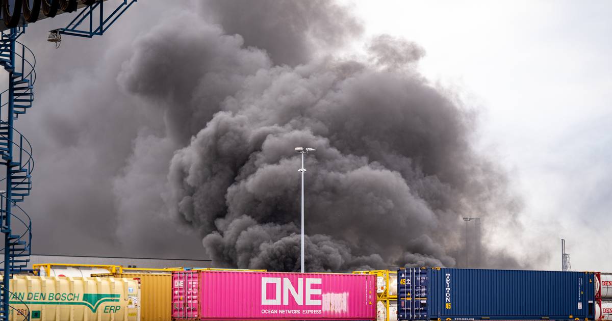 Kraanvoertuig in brand gevlogen bij containerterminal op de Vondelingenplaat | Rotterdam