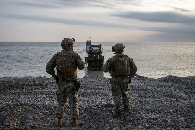 Een NAVO-oefening op Gotland, een Zweeds eiland in de Oostzee nabij de Russische enclave Kaliningrad.  Beeld Anadolu Agency via Getty Images