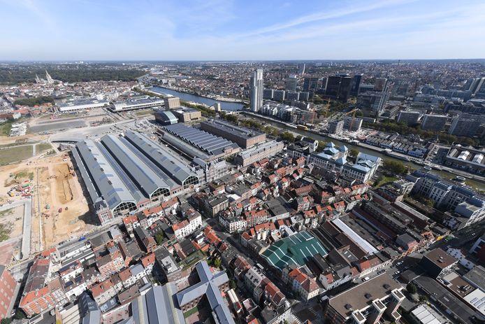 Vue aérienne sur le site de Tour & Taxis à Bruxelles.
