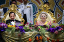 Koningin Beatrix en sultan Hassanal Bolkiah aan het staatsbanket tijdens het tweedaagse staatsbezoek van de Oranjes in januari 2013.