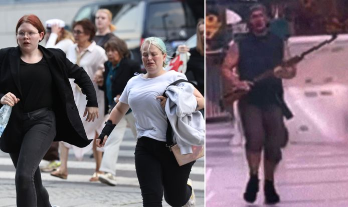 Mensen rennen in paniek weg nadat een 22-jarige Deen verschillende mensen neerschiet in een winkelcentrum in Kopenhagen.