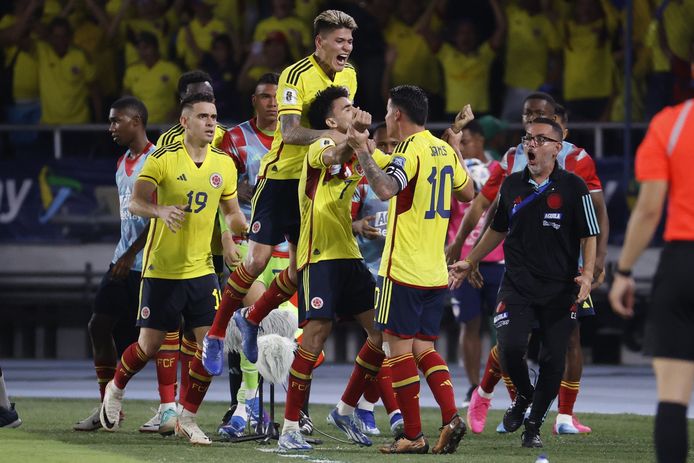 Luis Diaz celebrates his goal against Brazil.