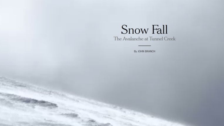 'Snow Fall: The Avalanche at Tunnel Creek', wordt beschouwd als de oerknal van de longreads. Beeld Screenshot The New York Times