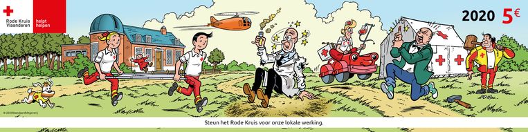 De stickers van het Rode Kruis, dat dit jaar hun 75-jarige jubilieum viert. Beeld RV