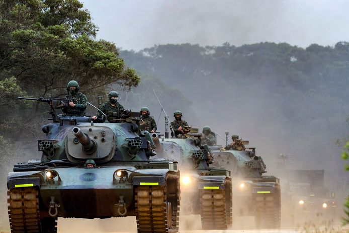 Een beeld van Taiwanese soldaten tijdens een oefening, verspreid door het Taiwanese ministerie van Defensie.