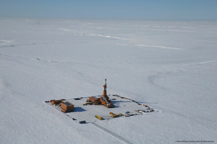 Een verkennend boorkamp op de voorgestelde locatie van het Willow-olieproject in de North Slope-regio in Alaska.