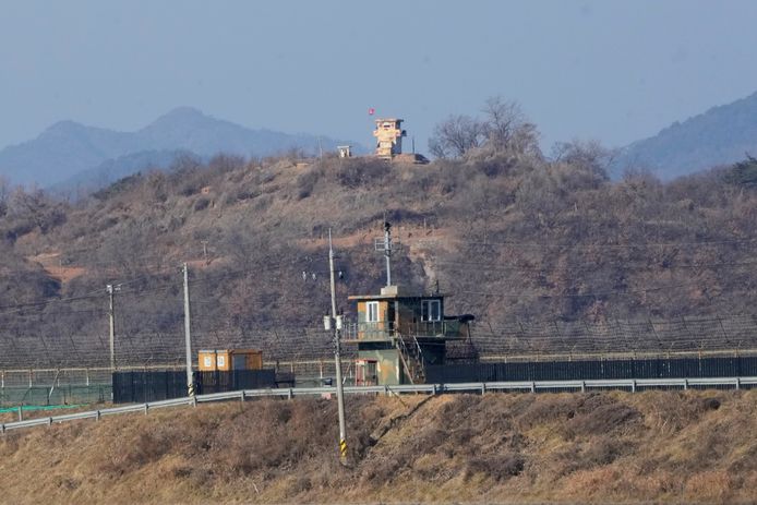 Een wachtpost aan de grens tussen Noord- en Zuid-Korea.