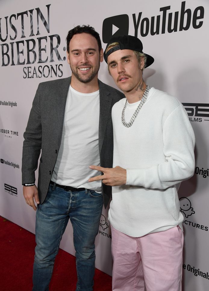 Scooter Braun en Justin Bieber in 2020.