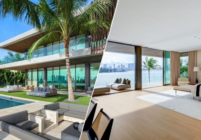 De riante villa biedt uitzicht over de skyline van Miami en heeft een eigen cinema én een 17 meter lang zwembad mét hottub.