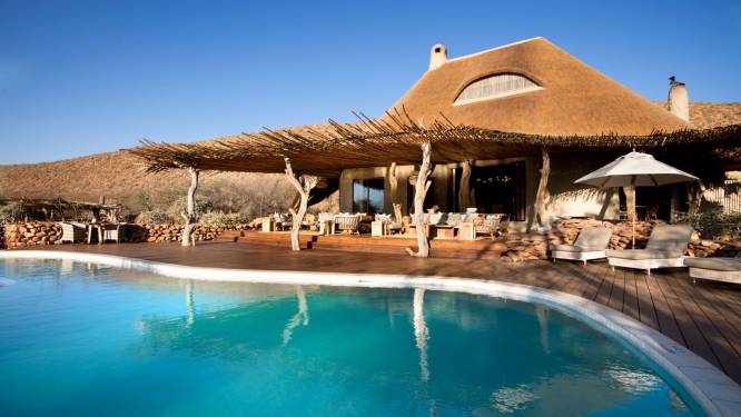 In deze betoverende Zuid-Afrikaanse lodge wacht je rustig in je zwembad tot er wilde dieren passeren