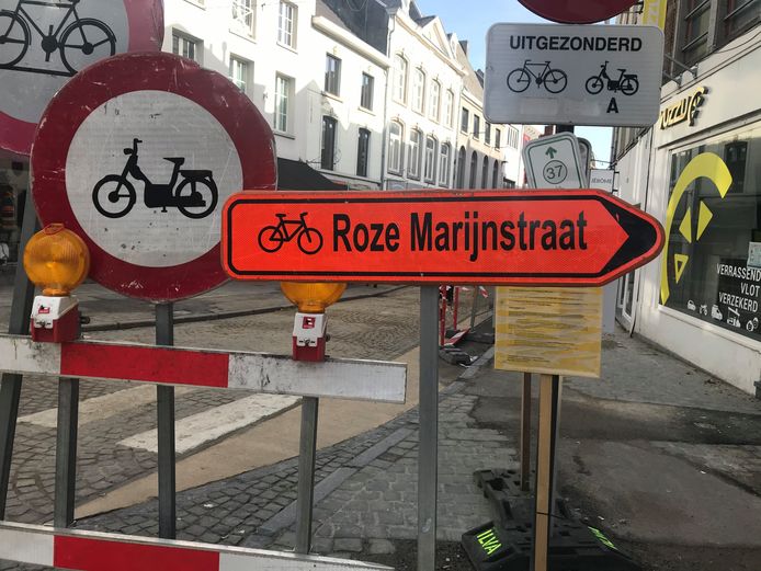 Wegwijzer naar de ‘Roze Marijnstraat’ in Aalst.