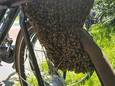 Een tros bijen hangt aan de fiets van een leerling van CSG De Lage Waard in Papendrecht.