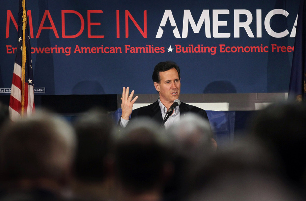 Rick Santorum gisteren op campagne in de staat Michigan. Beeld afp