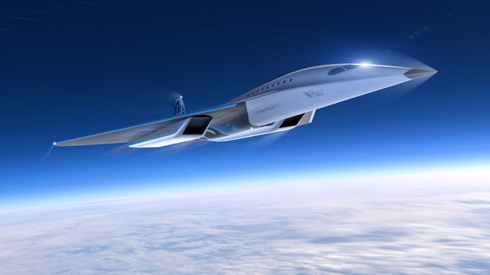 Het ontwerp van het nieuwe supersonische passagierstoestel van Virgin Galactic.