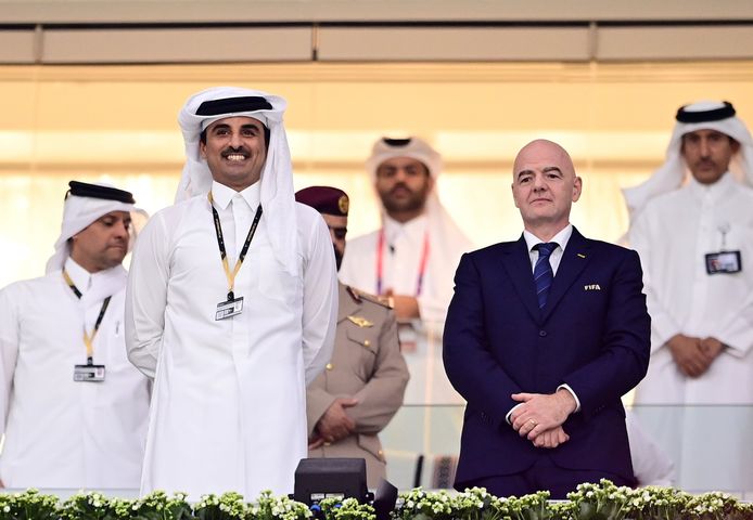 Emiro del Qatar Sheikh Tamim bin Hamad Al Thani e Presidente della FIFA Gianni Infantino.