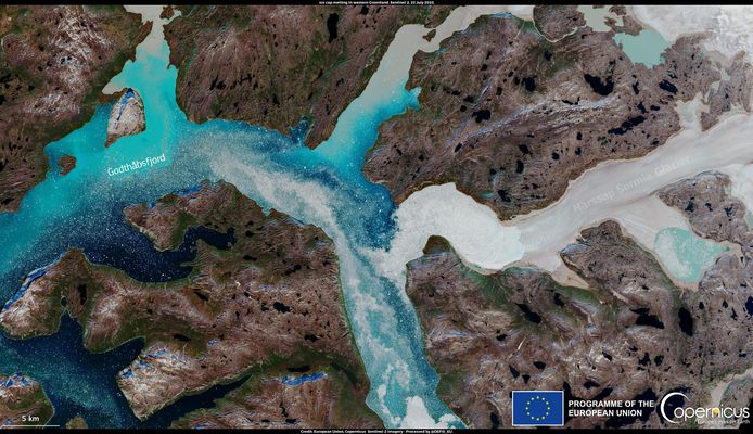Satellietbeelden van de Godthabsfjord, Groenland.